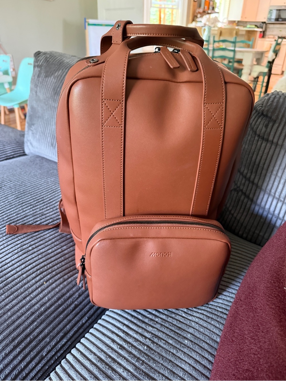 Women’s Tan Laptop Backpack with Front Zip Pocket